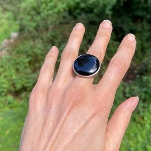 Super Cool Vintage Solid Sterling Silver and Onyx Statement Ring (Size 7)